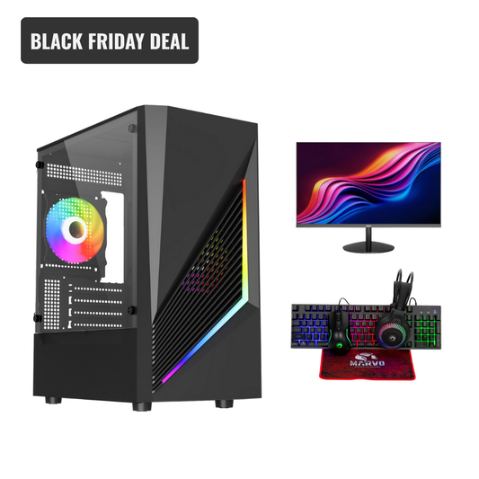 BLACK FRIDAY - Ultimate Gaming PC Bundle: Ryzen 5 8500F - RTX 5050 8GB - 32GB RAM - 1TB SSD - A620M Wi-Fi - Windows 11 - 23.8" 1080p 100Hz Gaming Monitor - Gaming Keyboard - Gaming Mouse - Gaming Headset